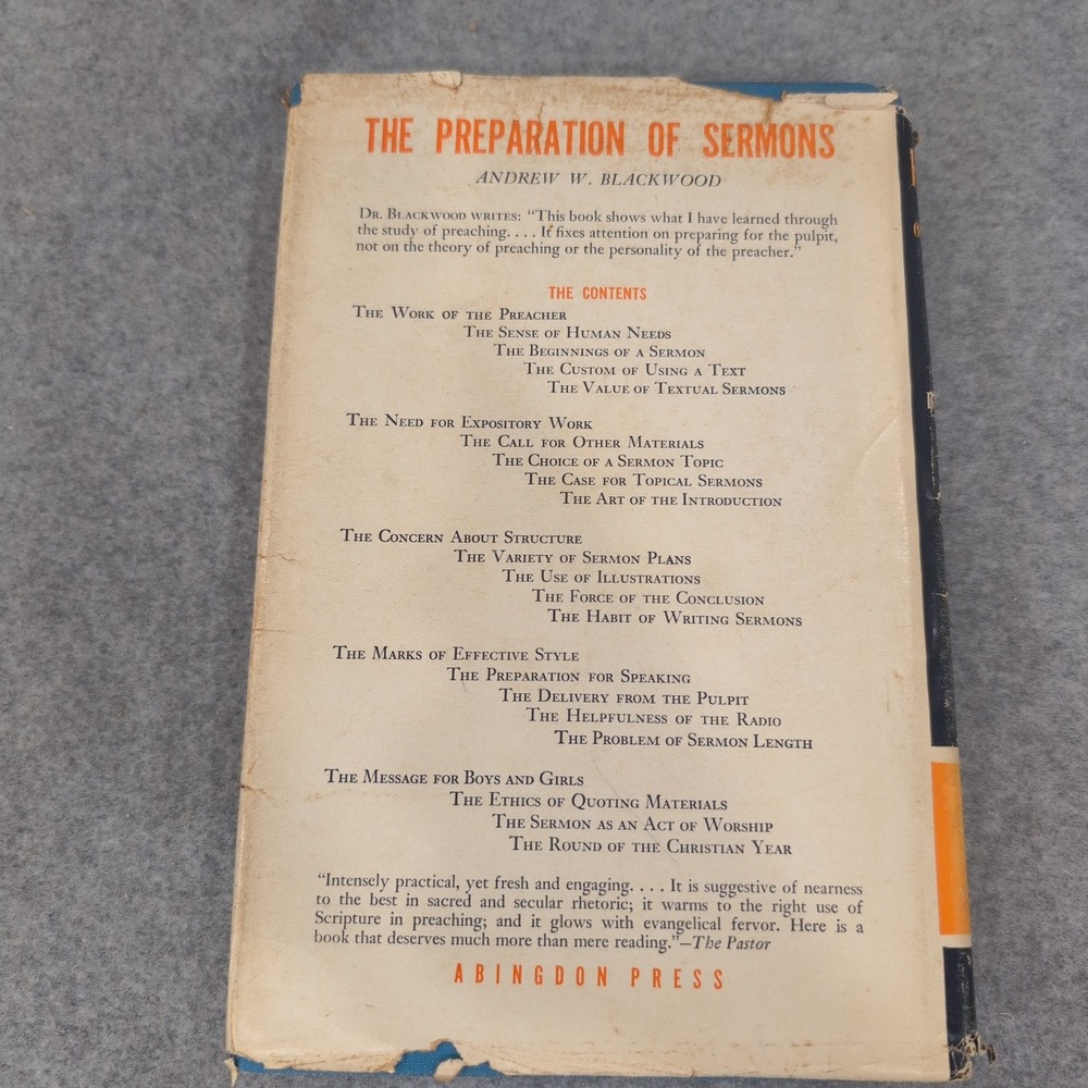 The Preparation of Sermons Andrew W Blackwood 1948 Hardcover Abingdon Press - Picture 2 of 8